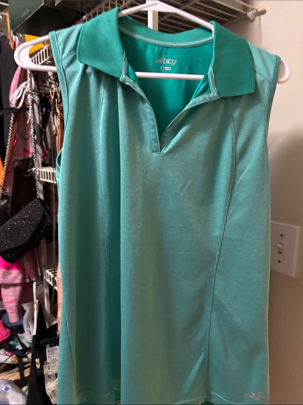 bcg Sleeveless Polo Top in Mint Teal